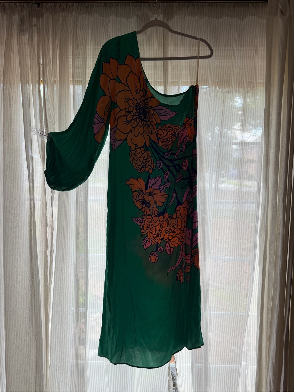 FARM Rio Teal One-Shoulder Midi Dress with Orange & Pink Floral Print - Picture 3 of 6